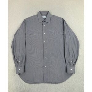 Brioni Dress Shirt Mens 15 34/35 Gray Houndstooth Cotton Made In Italy LS